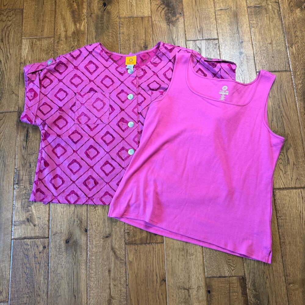 Ruby Rd Fuchsia Button Up Top and Tank Womens 16 XL Eyelet Coastal Cottagecore